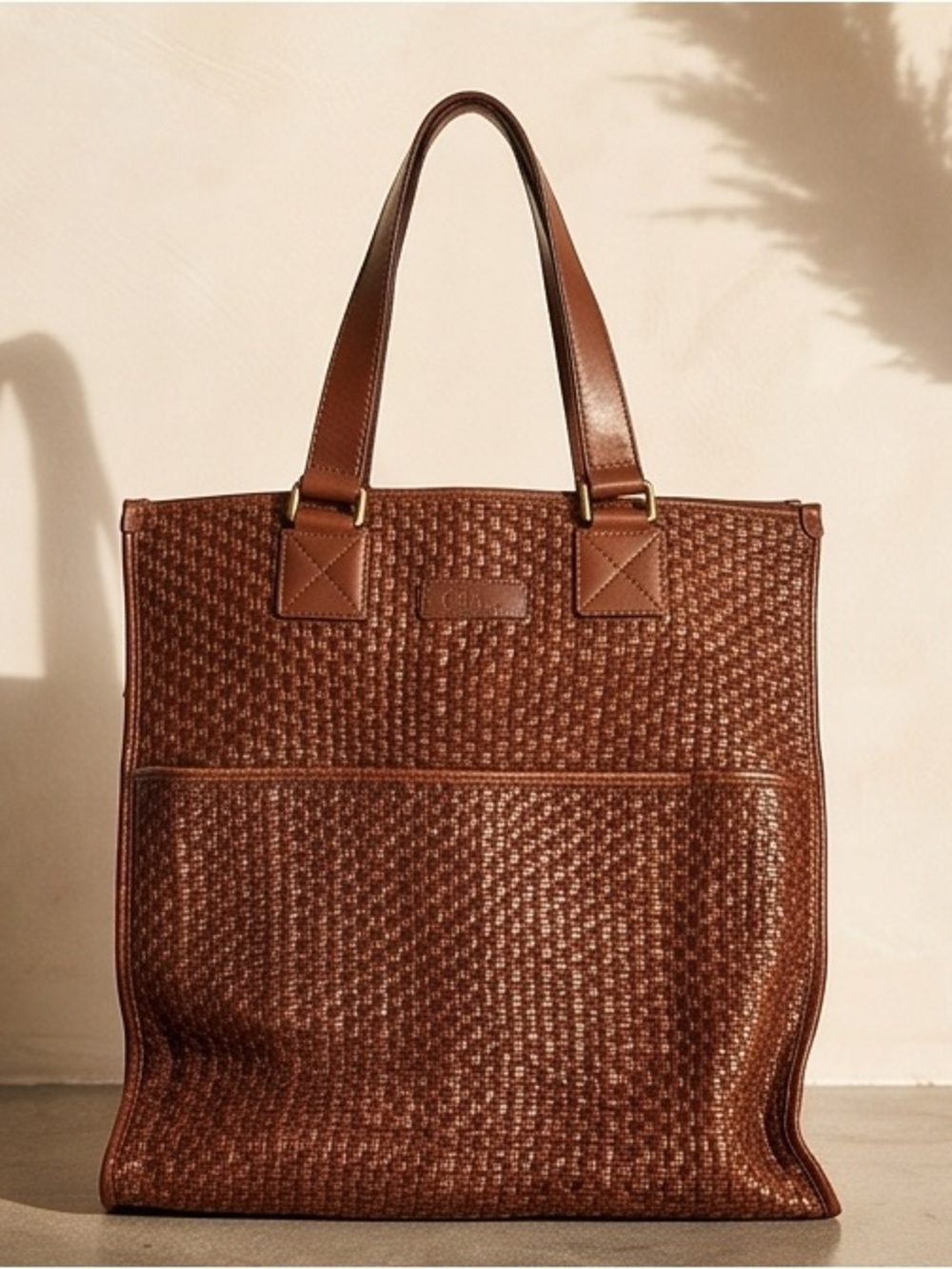 Cole Haan Whiskey Weave Heritage Brown Woven Leather Messenger Tote Lots of Room